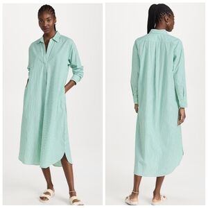 Xirena Marlowe Green White Clover Stripe Shirt Dress Maxi Long Sz Medium M
